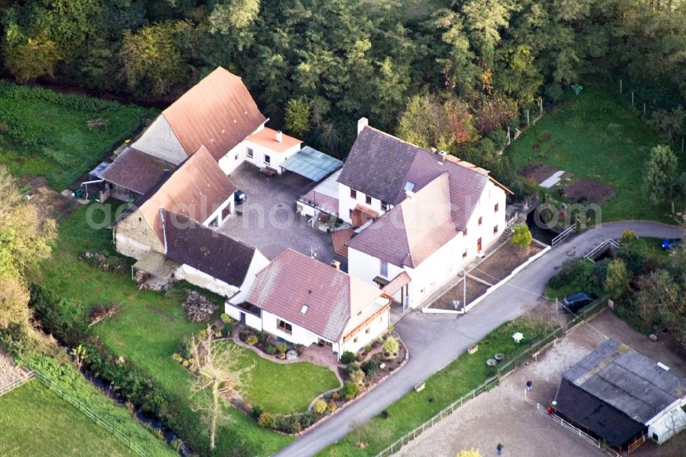 Hördt from above - Historic watermill on a farm homestead in the district Klostermuehle in Hoerdt in the state Rhineland-Palatinate