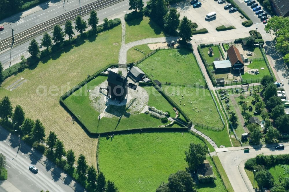 Aerial image Berlin - Historic windmill Bockwindmuehle Marzahn in the district Marzahn in Berlin, Germany