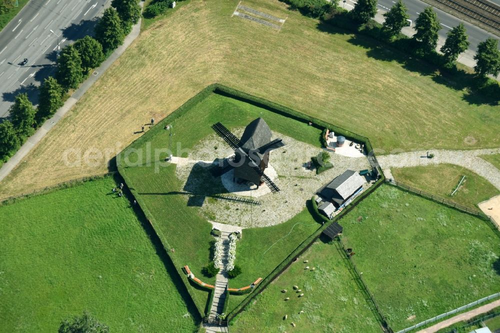 Aerial photograph Berlin - Historic windmill Bockwindmuehle Marzahn in the district Marzahn in Berlin, Germany