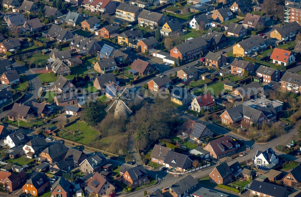 Aerial image Anholt - Historic windmill in a residential area in Anholt in the state of North Rhine-Westphalia