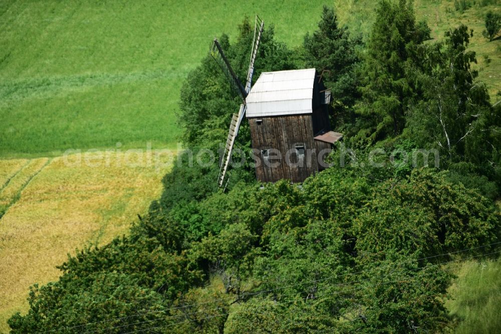 Aerial photograph Sargstedt - Historic windmill on a farm homestead on the edge of cultivated fields in Sargstedt in the state Saxony-Anhalt