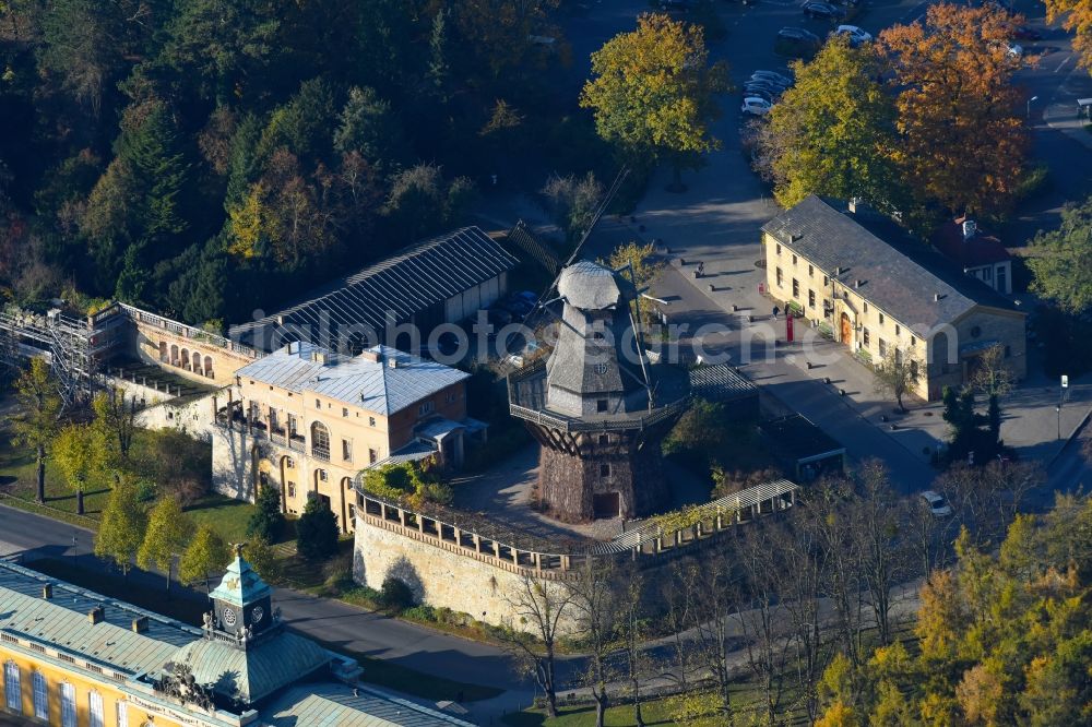 Potsdam from above - Historic windmill on Maulbeerallee in Potsdam in the state Brandenburg, Germany