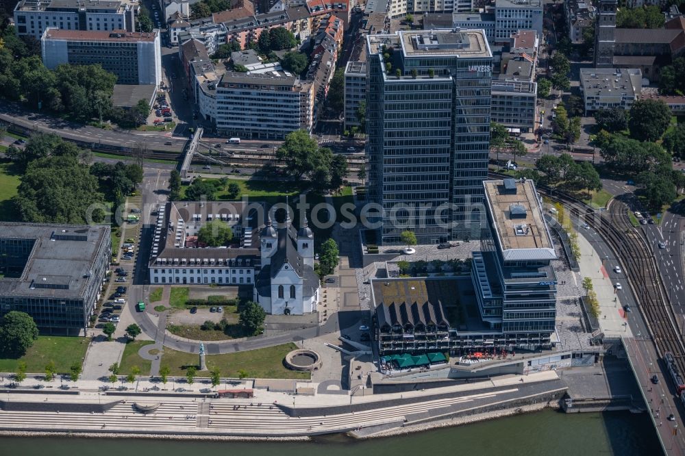 Köln from above - Historic church complex Abtei Deutz and church Alt St. Heribert on the Urbanstrasse in the district Deutz in Cologne in the state North Rhine-Westphalia, Germany