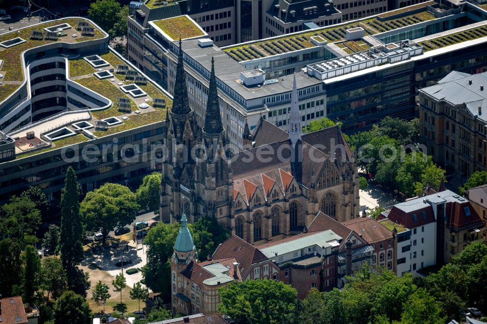 Aerial image Stuttgart - Historic church complex St. Maria Kirche in the district Karlshoehe in Stuttgart in the state Baden-Wuerttemberg, Germany