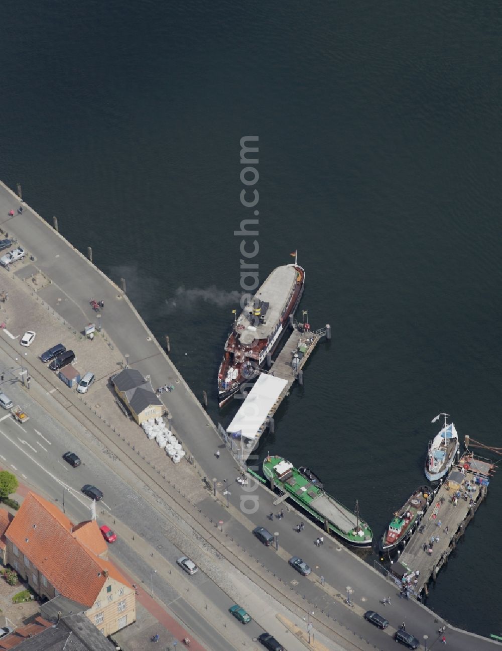 Flensburg from the bird's eye view: Historical Harbour in Flensburg in Schleswig-Holstein