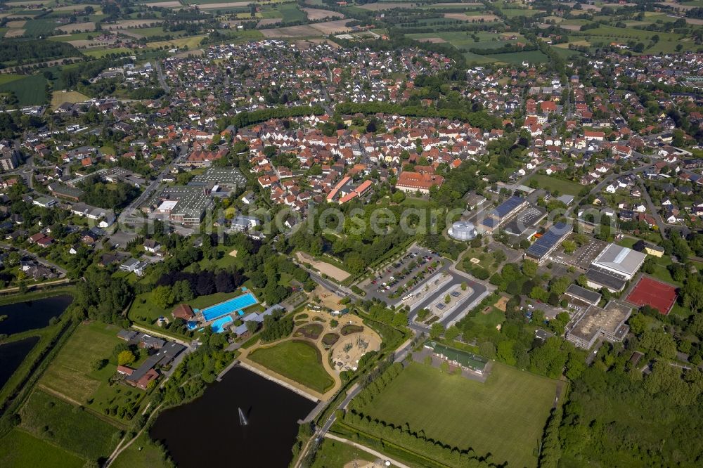 Aerial image Rietberg - View of the round historical citycore of Rietberg in the state North Rhine-Westphalia