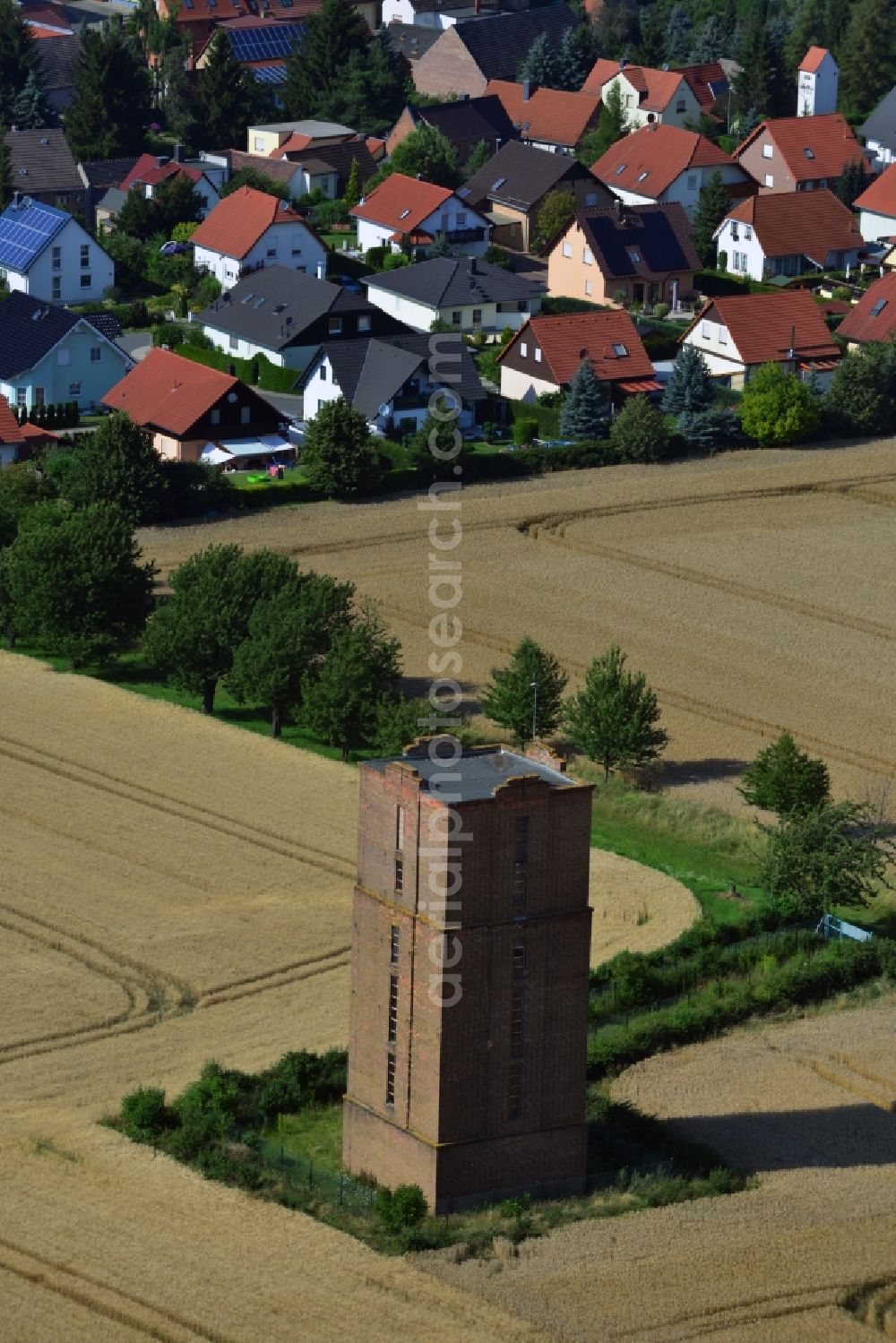 Langendorf from the bird's eye view: Historic Water Tower Obergreisslau on the outskirts of Langendorf in Saxony-Anhalt