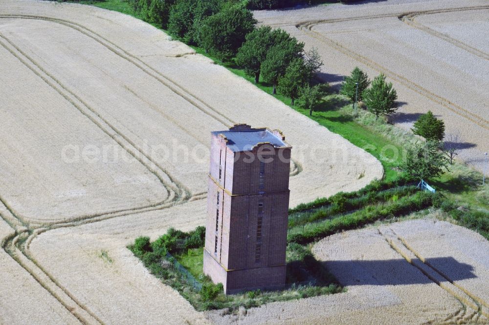 Aerial image Langendorf - Historic Water Tower Obergreisslau on the outskirts of Langendorf in Saxony-Anhalt