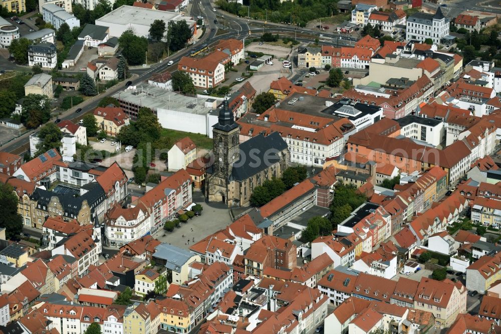 Gotha from the bird's eye view: Historical city center with Margarethen Church on the Neumarkt square in Gotha in Thuringia, Germany