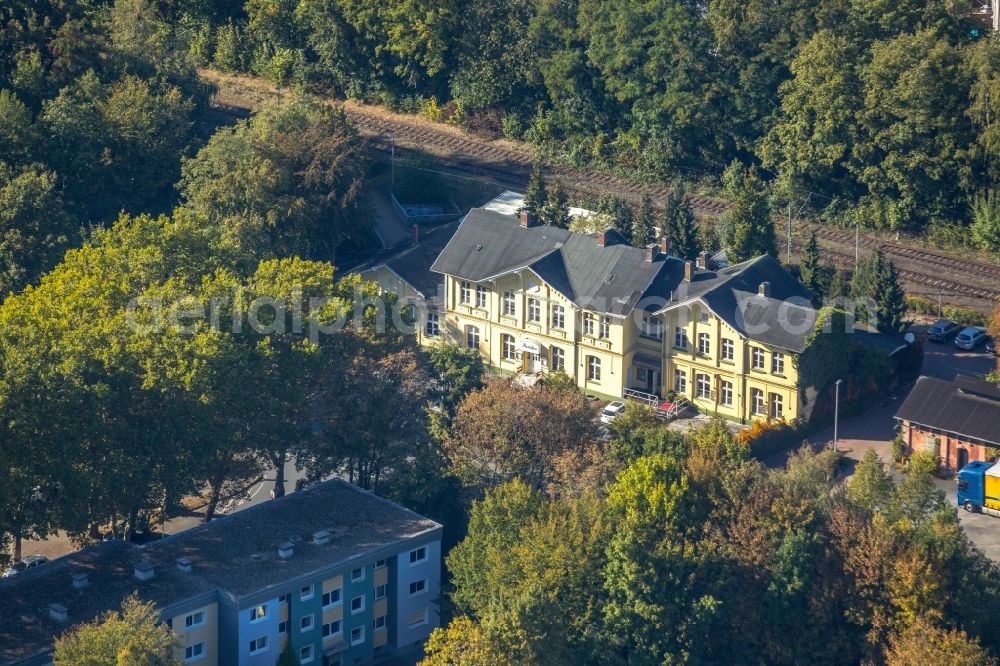 Aerial image Unna - Historic station building of the Deutsche Bahn Unna-Koenigsborn in Unna in the federal state North Rhine-Westphalia, Germany