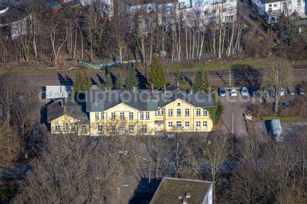 Unna from above - Historic station building of the Deutsche Bahn Unna-Koenigsborn in Unna in the federal state North Rhine-Westphalia, Germany