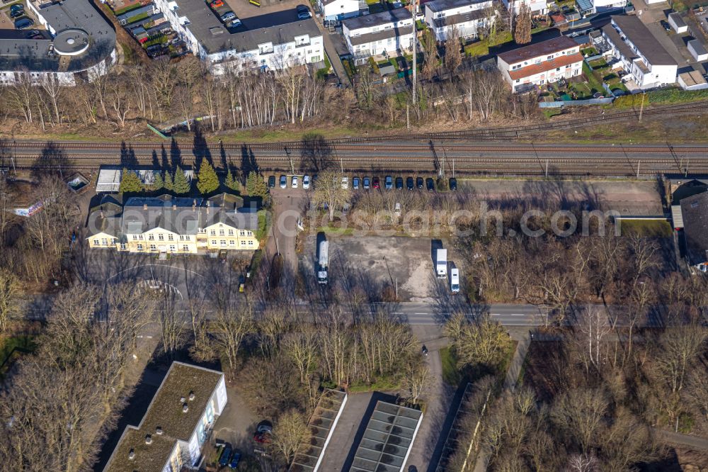 Aerial image Unna - Historic station building of the Deutsche Bahn Unna-Koenigsborn in Unna in the federal state North Rhine-Westphalia, Germany