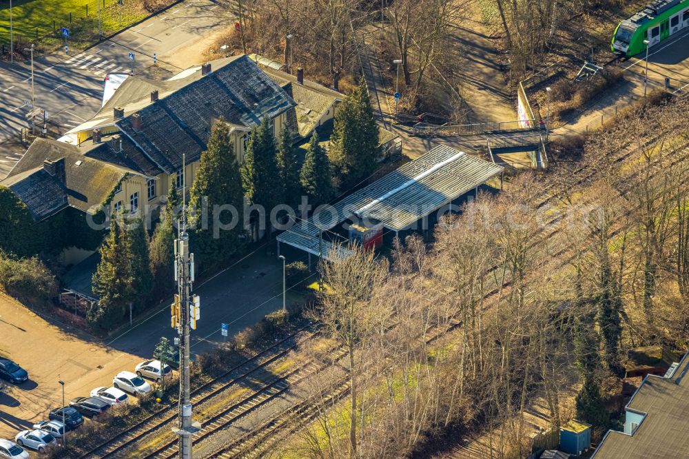 Unna from above - Historic station building of the Deutsche Bahn Unna-Koenigsborn in Unna in the federal state North Rhine-Westphalia, Germany