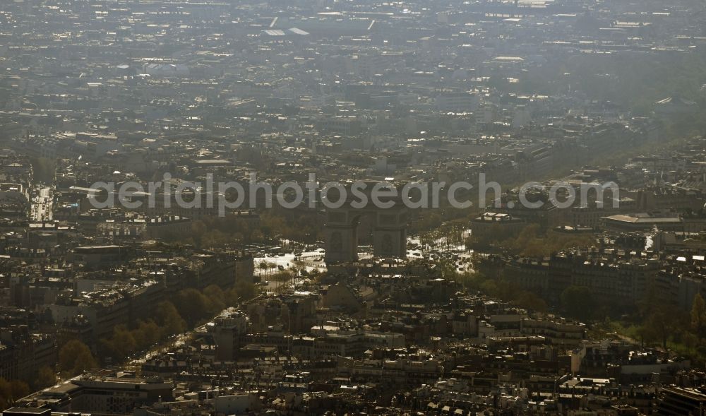 Paris from the bird's eye view: Historic building and landmark Arc de Triomphe on Place Charles de Gaulle in Paris in Ile-de-France, France