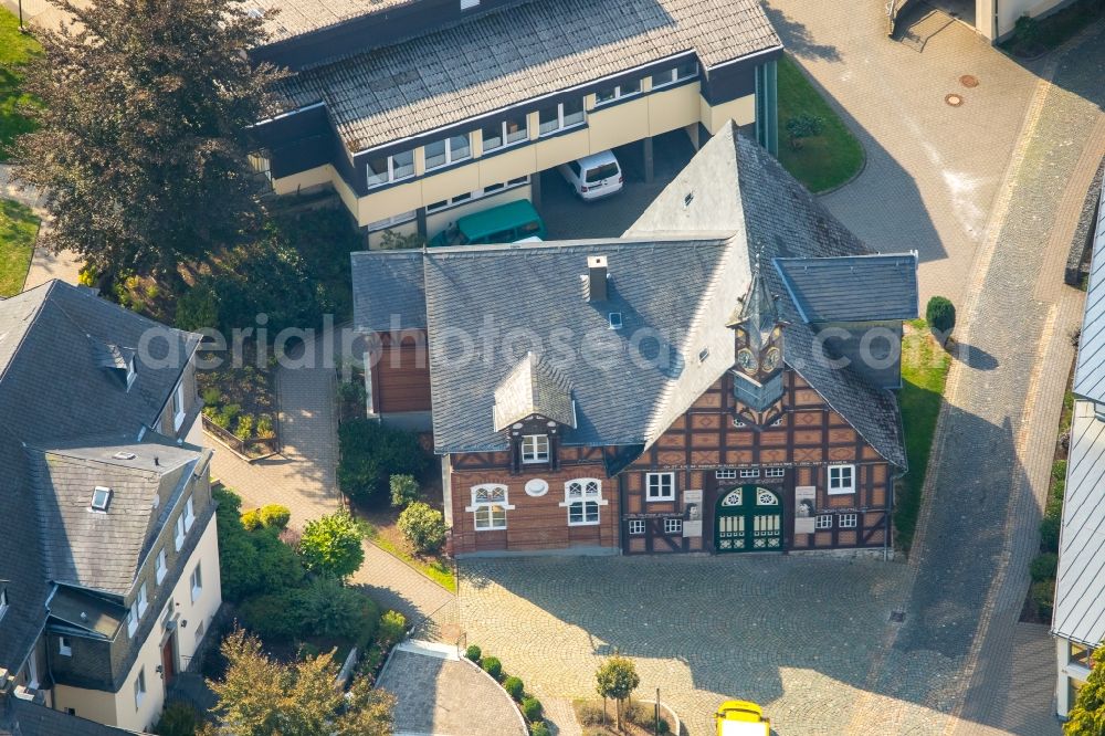 Olsberg from the bird's eye view: The historical half-timbered house, Kropff'sche Haus, in Olsberg, North Rhine-Westphalia, Germany. Today it is used as a children's home