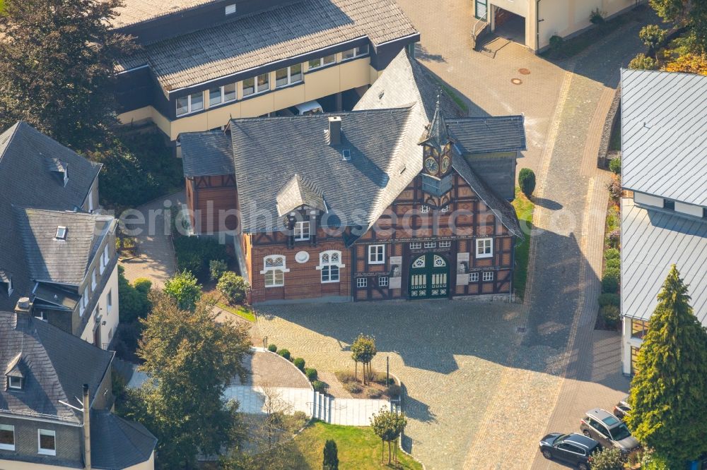 Aerial photograph Olsberg - The historical half-timbered house, Kropff'sche Haus, in Olsberg, North Rhine-Westphalia, Germany. Today it is used as a children's home