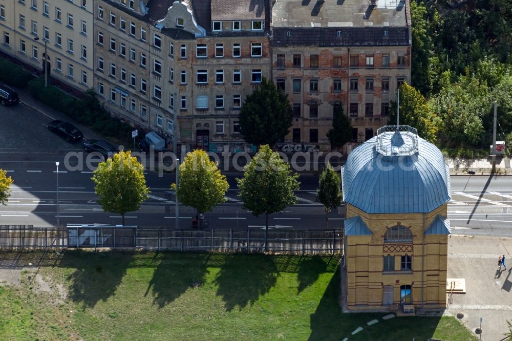 Aerial photograph Leipzig - Historic building of the office building Jacquesa?? Wein-Depot on am Torgauer Platz in the district Schoenefeld in Leipzig in the state Saxony, Germany