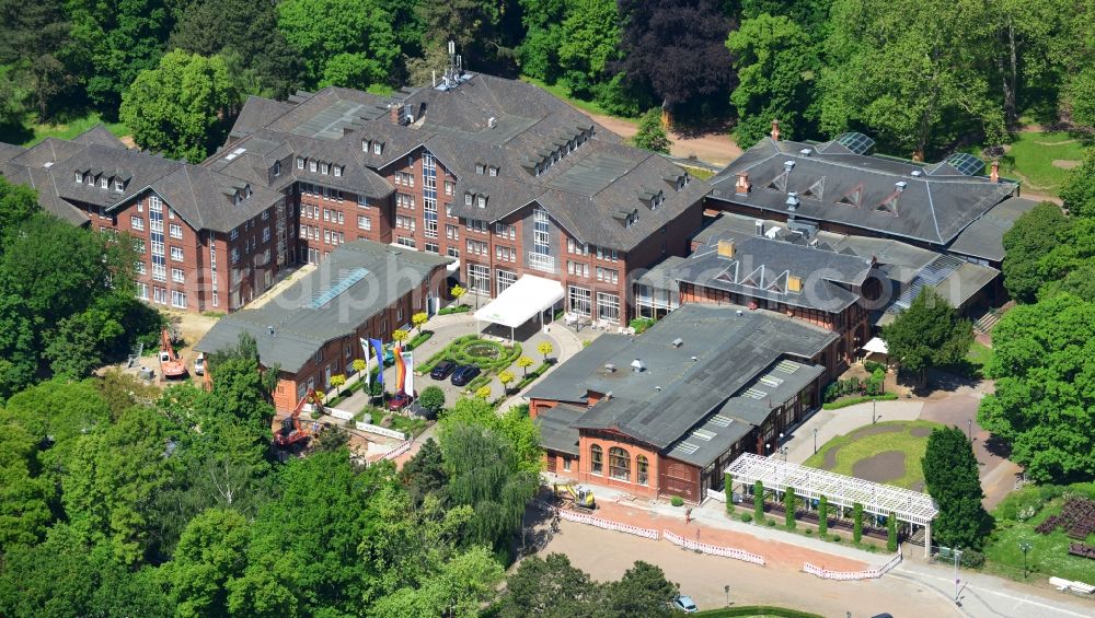 Magdeburg from the bird's eye view: View of the historix Herrenkrug Parkhotel at the Elbe in Magdeburg in the state Saxony-Anhalt