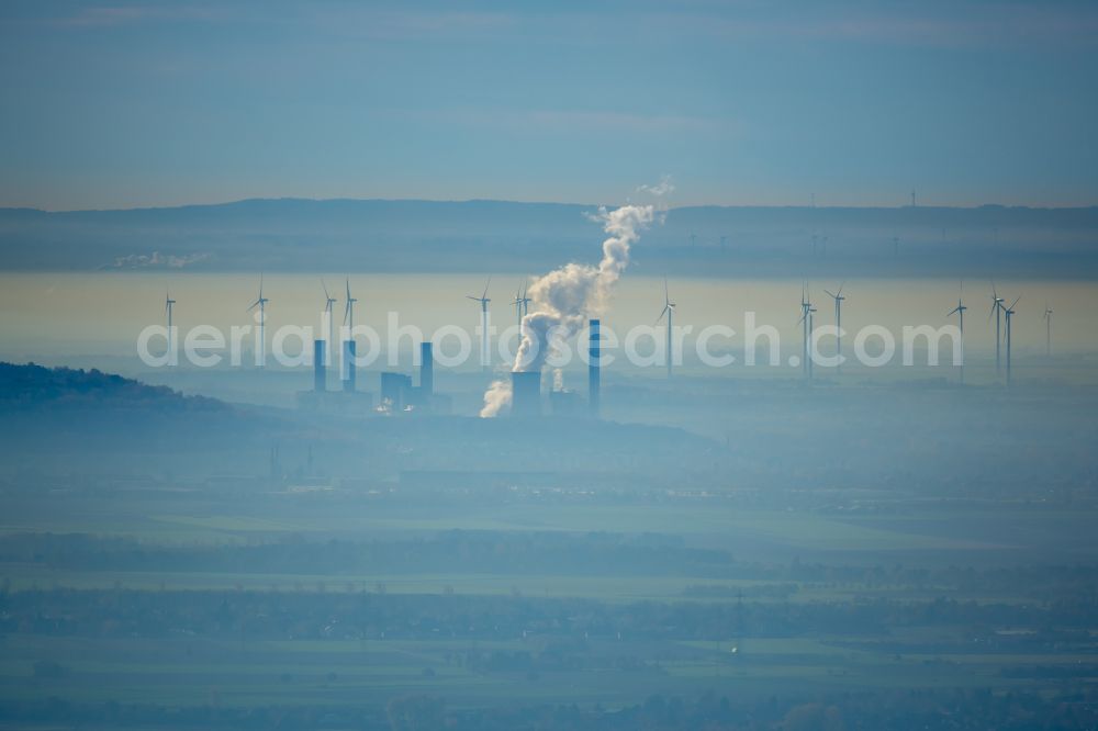 Grevenbroich from the bird's eye view: Building and hall construction of the HKW combined heat and power plant and coal-fired power plant RWE Power AG in the district Frimmersdorf in Grevenbroich in the state North Rhine-Westphalia, Germany