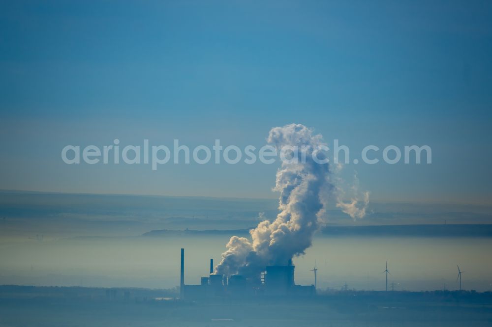 Aerial image Grevenbroich - Building and hall construction of the HKW combined heat and power plant and coal-fired power plant RWE Power AG in the district Frimmersdorf in Grevenbroich in the state North Rhine-Westphalia, Germany