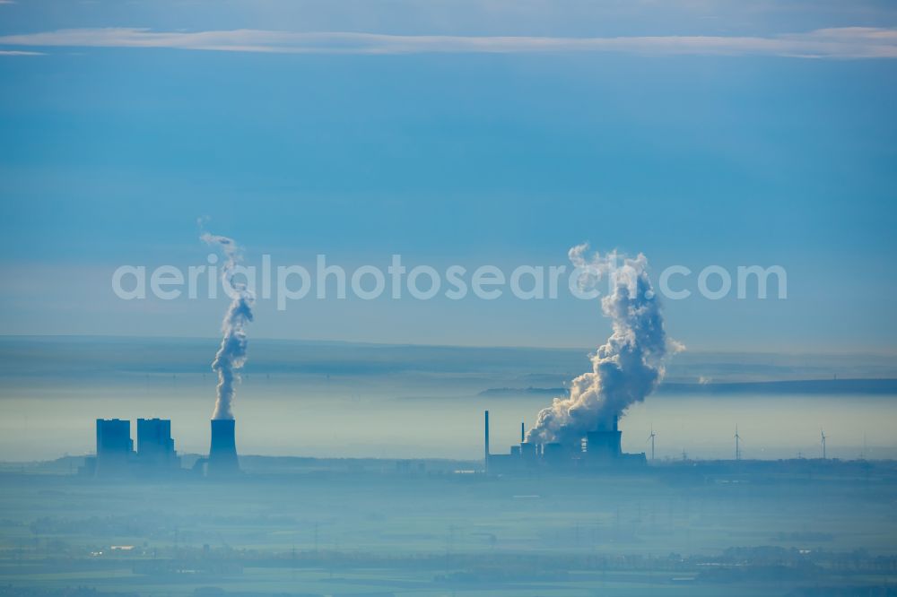 Grevenbroich from the bird's eye view: Building and hall construction of the HKW combined heat and power plant and coal-fired power plant RWE Power AG in the district Frimmersdorf in Grevenbroich in the state North Rhine-Westphalia, Germany