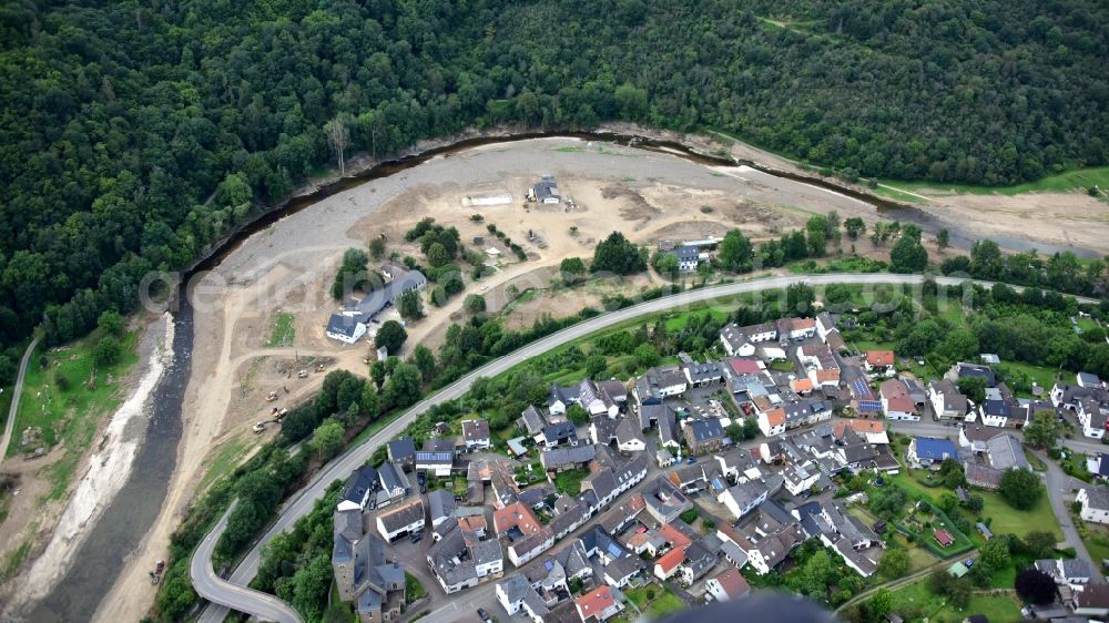 Aerial photograph Hönningen - Hoenningen (Ahr) after the flood disaster in the Ahr valley this year in the state Rhineland-Palatinate, Germany