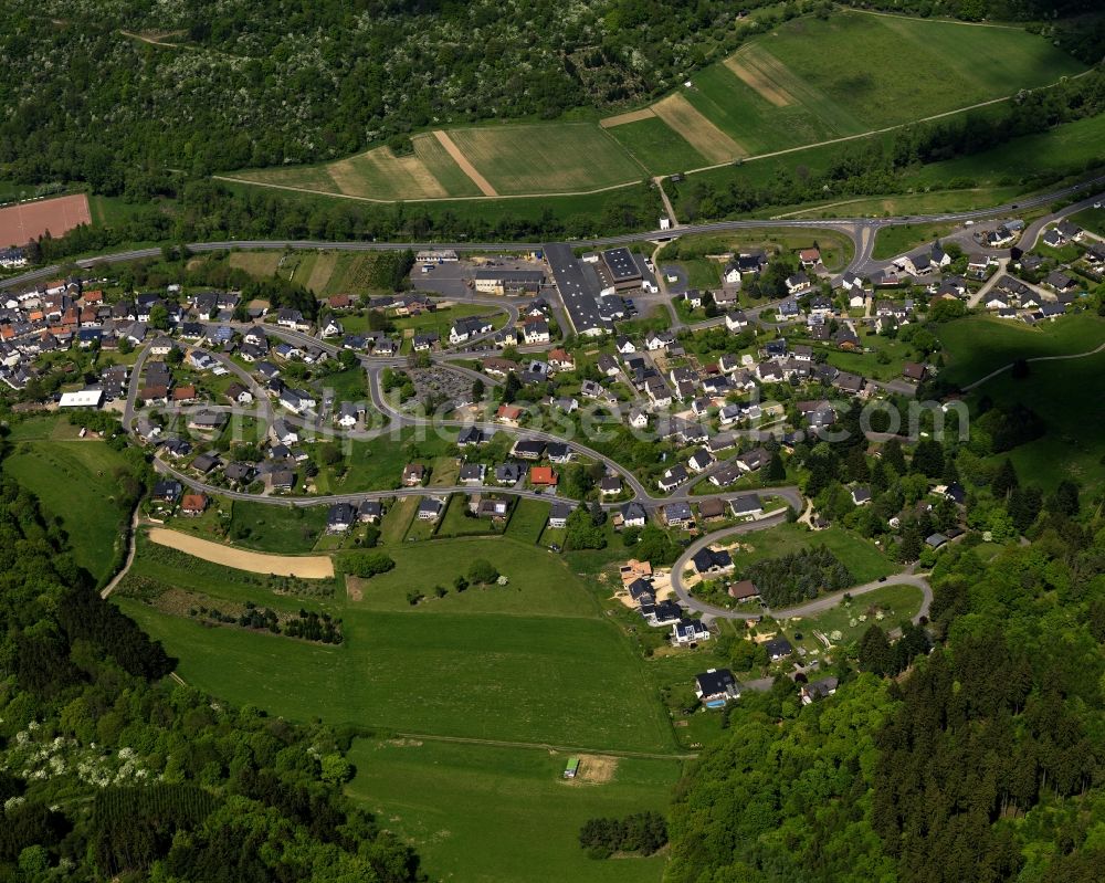 Hönningen from above - Hoenningen in Rheinland Pfalz. The village lies on the river Ahr and the road L257