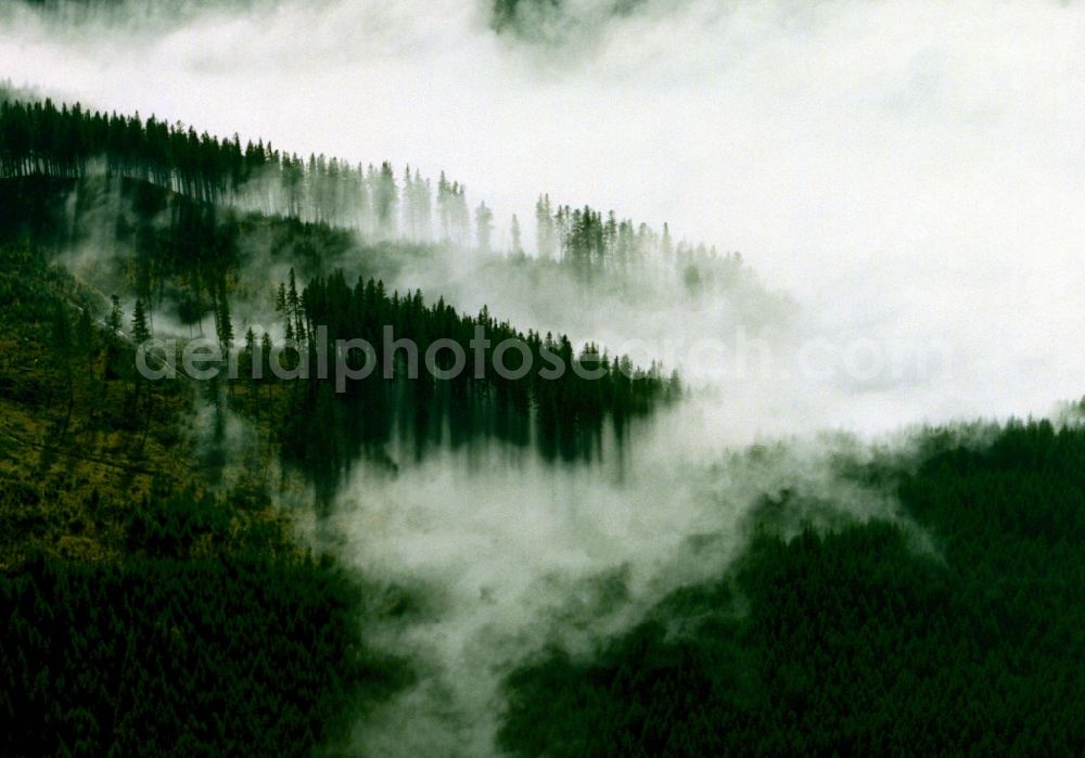 Aerial image Spessart - High-Fog - landscape in the late fall through forests of the Spessart in Bavaria