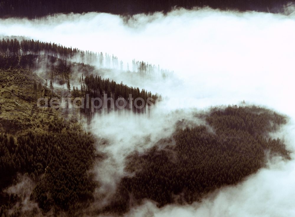 Aerial photograph Spessart - High-Fog - landscape in the late fall through forests of the Spessart in Bavaria