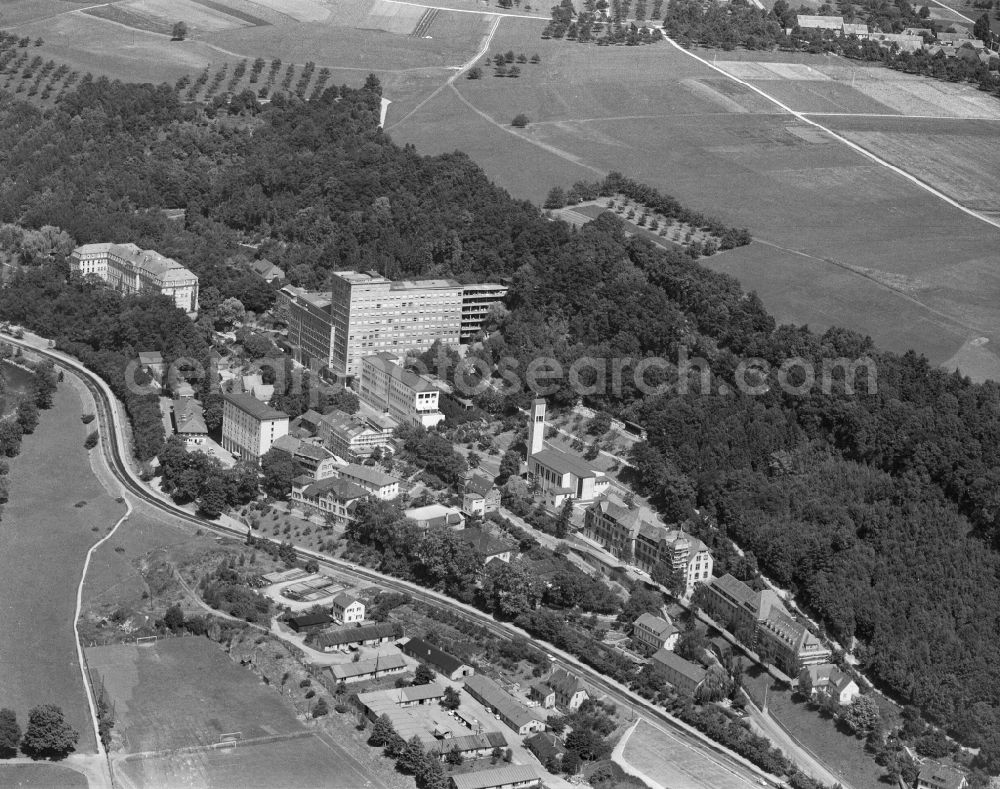 Schwäbisch Hall from above - Skyscraper on the hospital grounds of , Klinikum in Schwaebisch Hall in the state Baden-Wuerttemberg, Germany