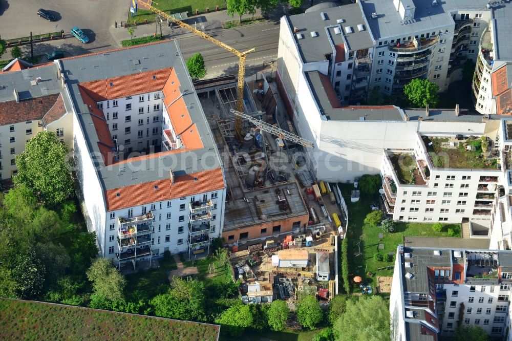 Aerial image Berlin - Construction site for the new building for the house Eldenaer Strasse 26 in Berlin in Germany