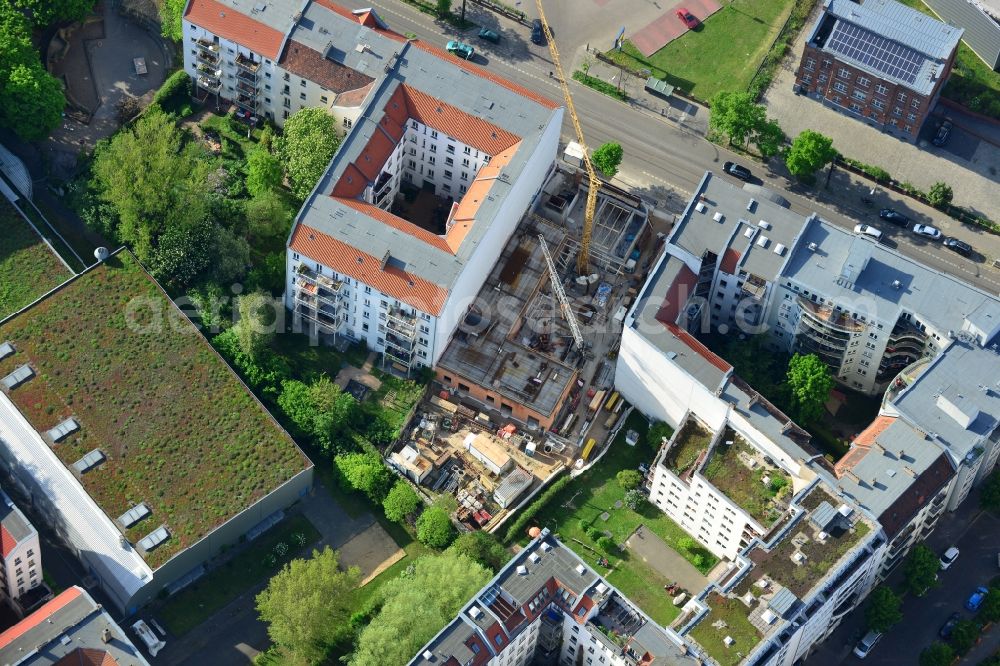 Berlin from above - Construction site for the new building for the house Eldenaer Strasse 26 in Berlin in Germany