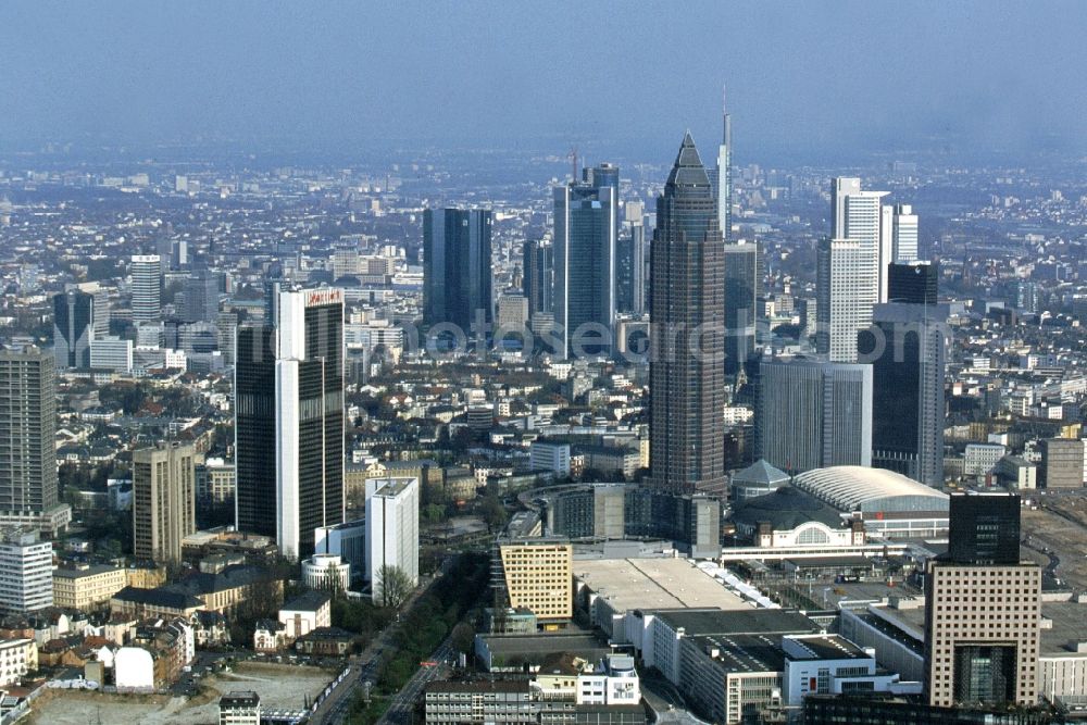 Aerial photograph Frankfurt am Main - High-rise financial district skyline of Frankfurt am Main in Hesse