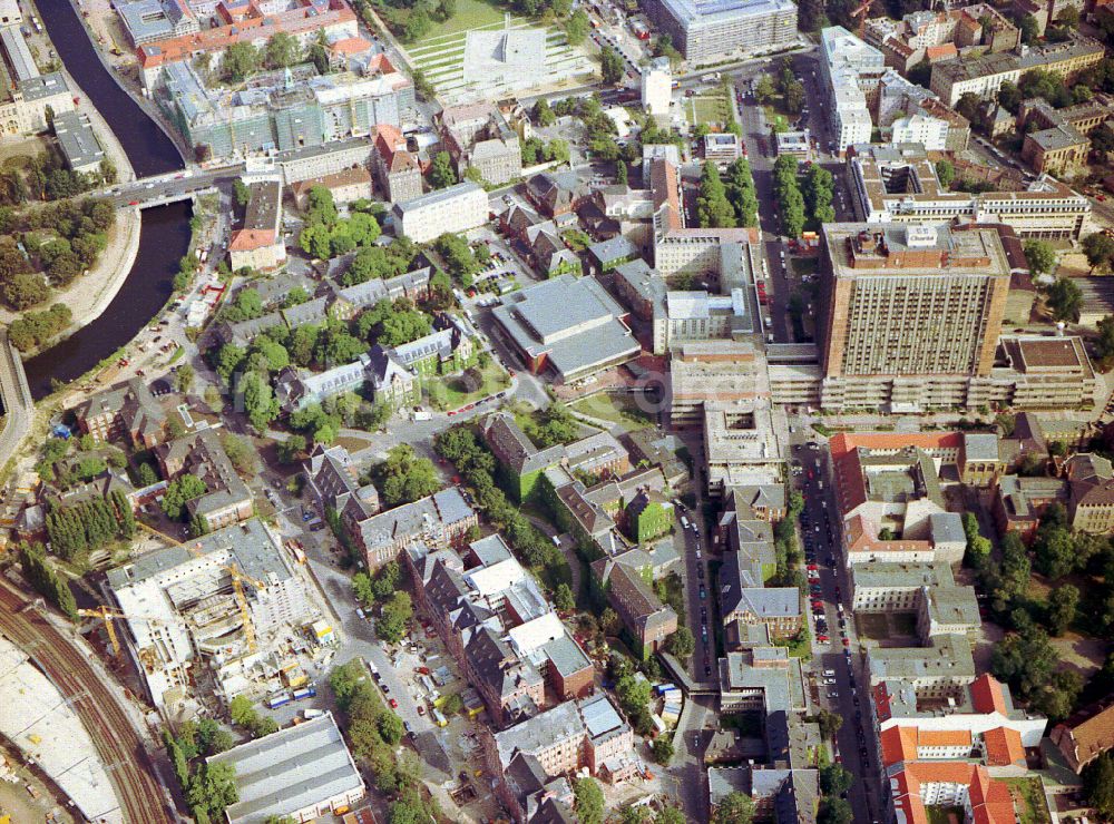 Berlin from above - High house of the bed tower at the University Hospital Charité Campus Mitte (CCM) in the district of Mitte in Berlin