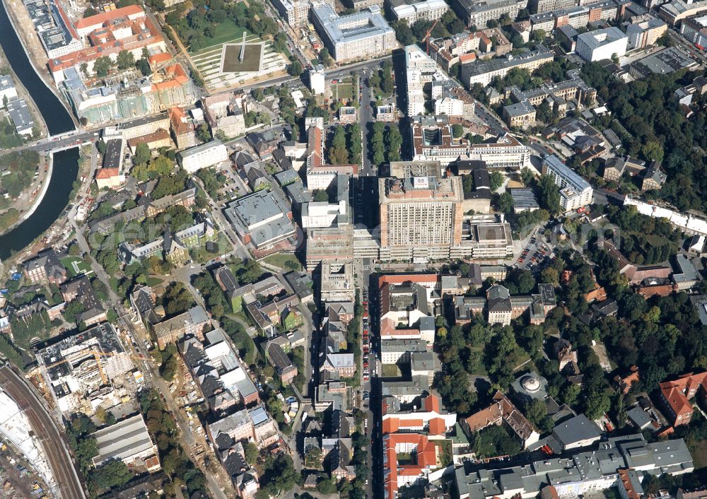 Berlin from above - High house of the bed tower at the University Hospital Charité Campus Mitte (CCM) in the district of Mitte in Berlin