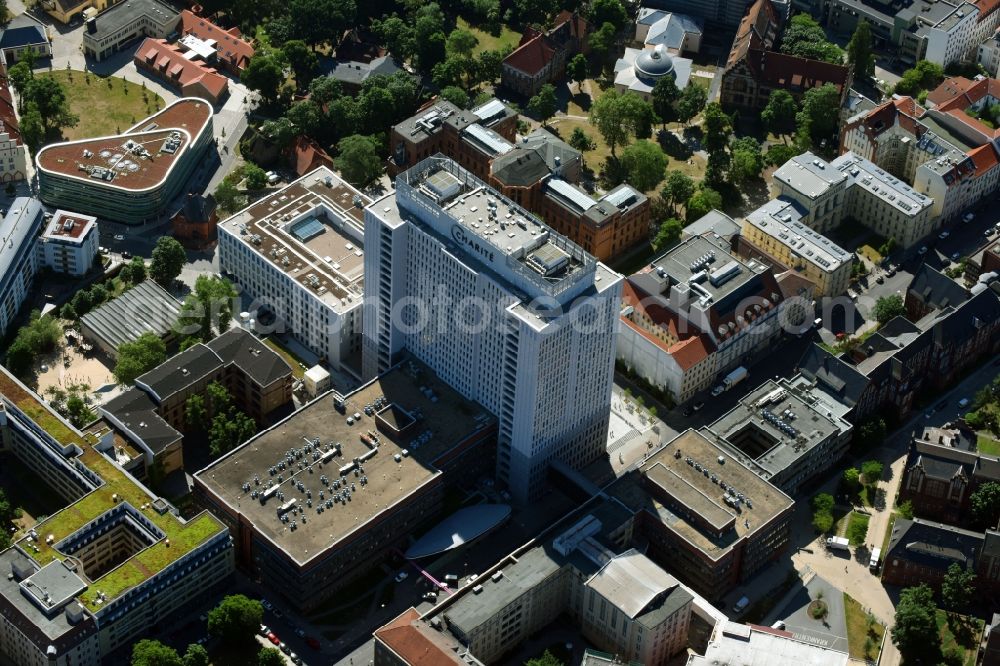 Berlin from above - High house of the bed tower at the University Hospital Charité Campus Mitte (CCM) in the district of Mitte in Berlin