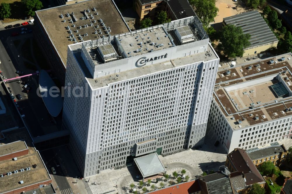 Berlin from above - High house of the bed tower at the University Hospital Charité Campus Mitte (CCM) in the district of Mitte in Berlin