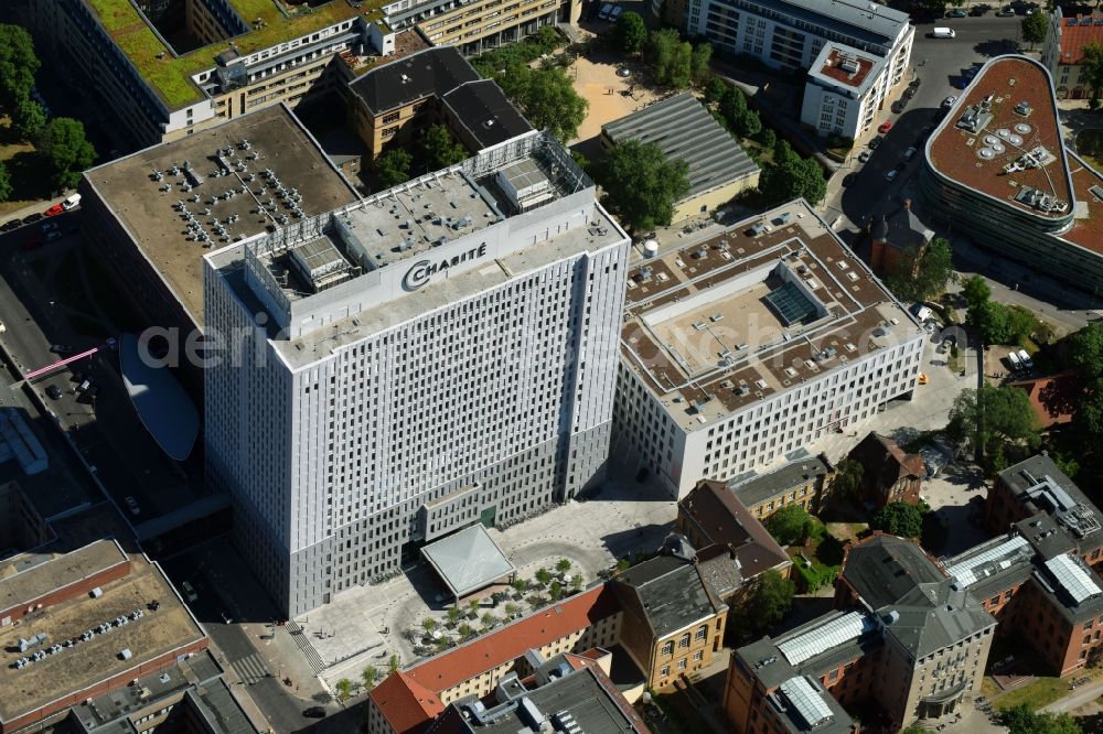 Berlin from above - High house of the bed tower at the University Hospital Charité Campus Mitte (CCM) in the district of Mitte in Berlin