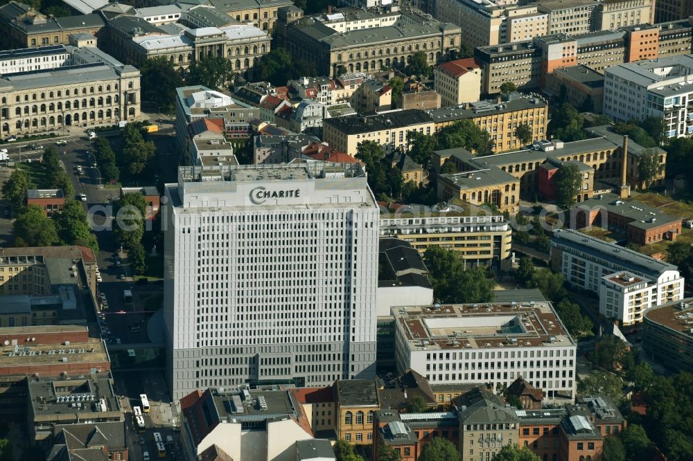 Berlin from the bird's eye view: High house of the bed tower at the University Hospital Charité Campus Mitte (CCM) in the district of Mitte in Berlin