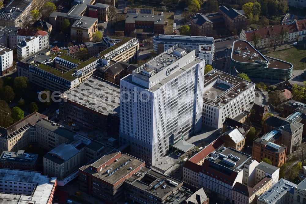 Berlin from above - High house of the bed tower at the University Hospital Charité Campus Mitte (CCM) in the district of Mitte in Berlin