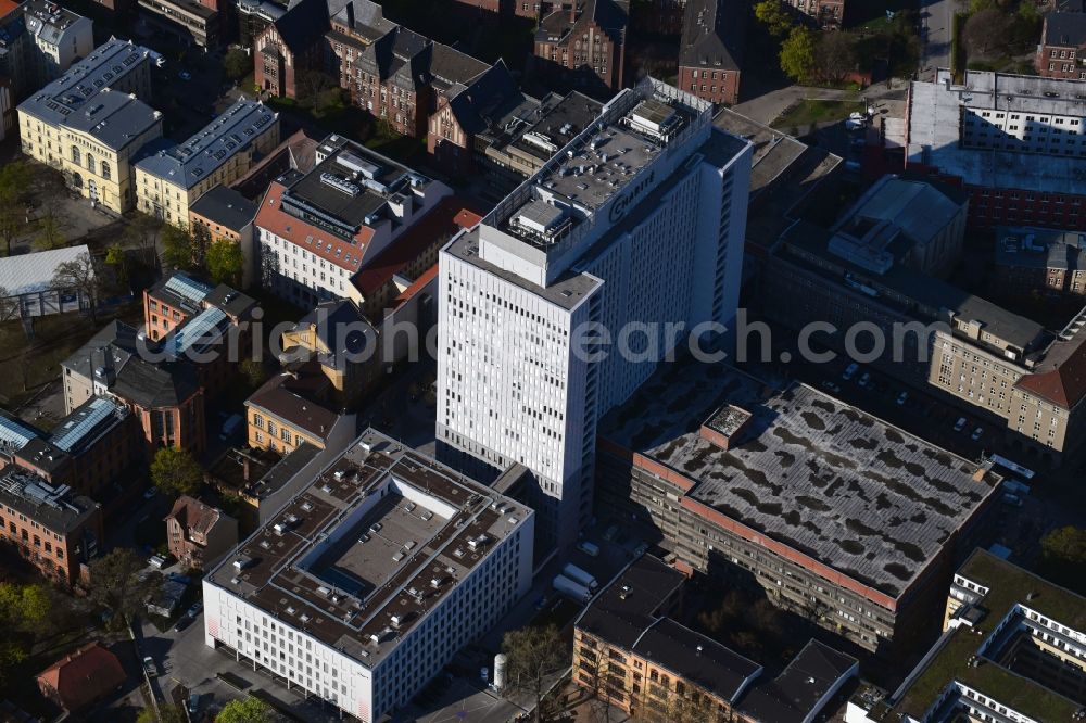 Berlin from above - High house of the bed tower at the University Hospital Charité Campus Mitte (CCM) in the district of Mitte in Berlin