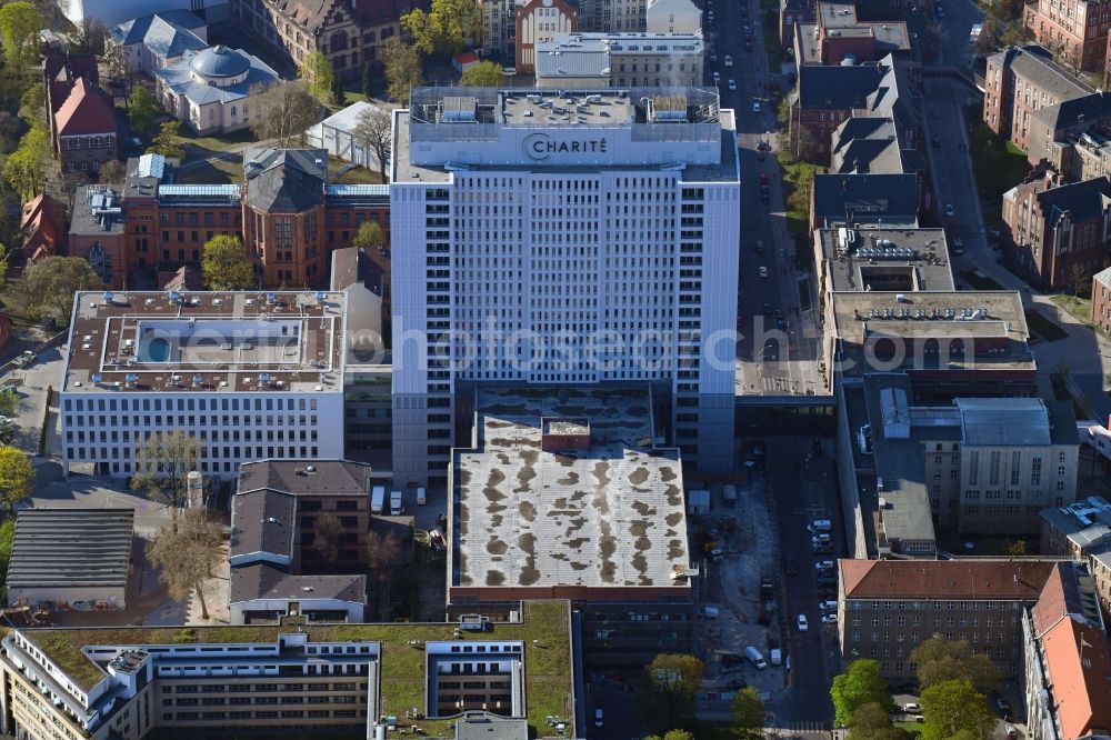 Berlin from above - High house of the bed tower at the University Hospital Charité Campus Mitte (CCM) in the district of Mitte in Berlin