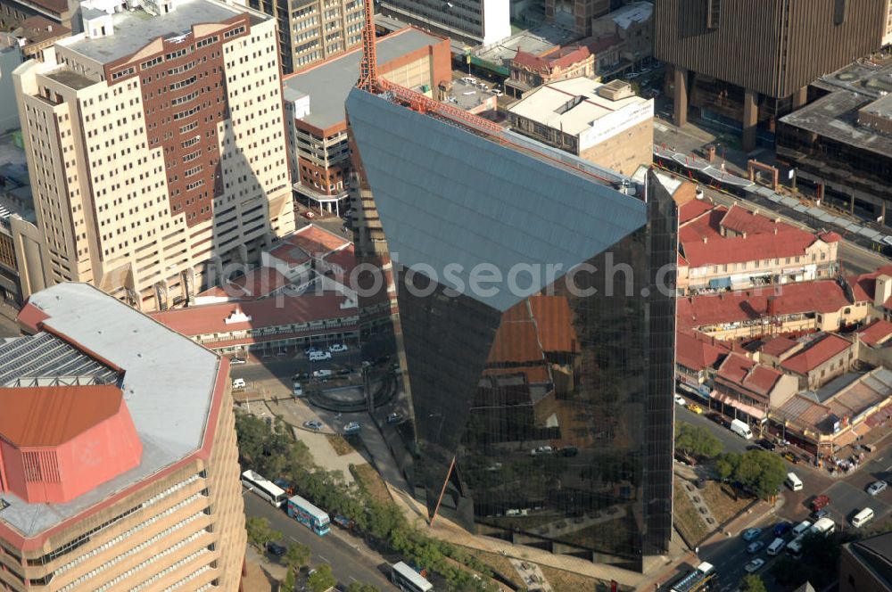 JOHANNESBURG from the bird's eye view: The skyscraper in 11 Diagonal Street in Johannesburg is a commercial building which was designed by Helmut Jahn to look like a diamond to reflect different views of the Central Business District