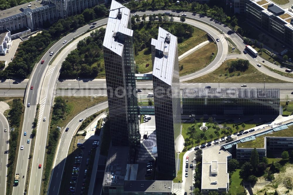 München from the bird's eye view: „ HighLight Towers “ office building in Munich