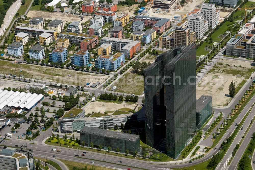 Aerial photograph München - „ HighLight Towers “ office building in Munich