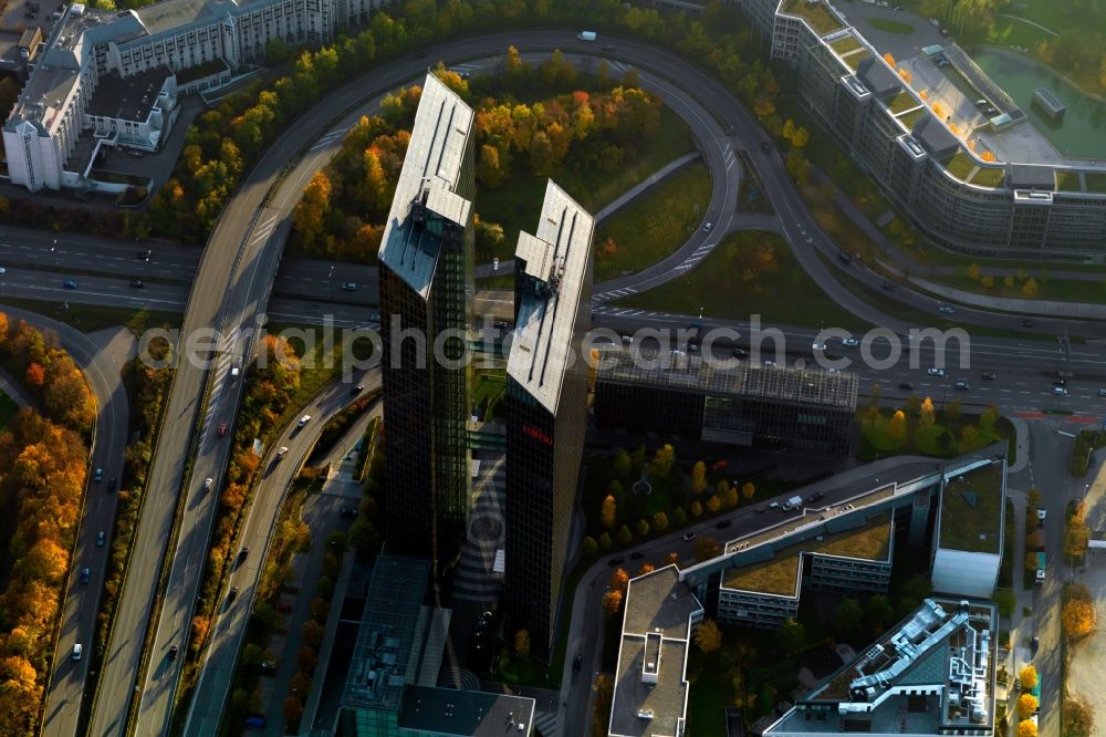 Aerial photograph München - „ HighLight Towers “ office building in Munich