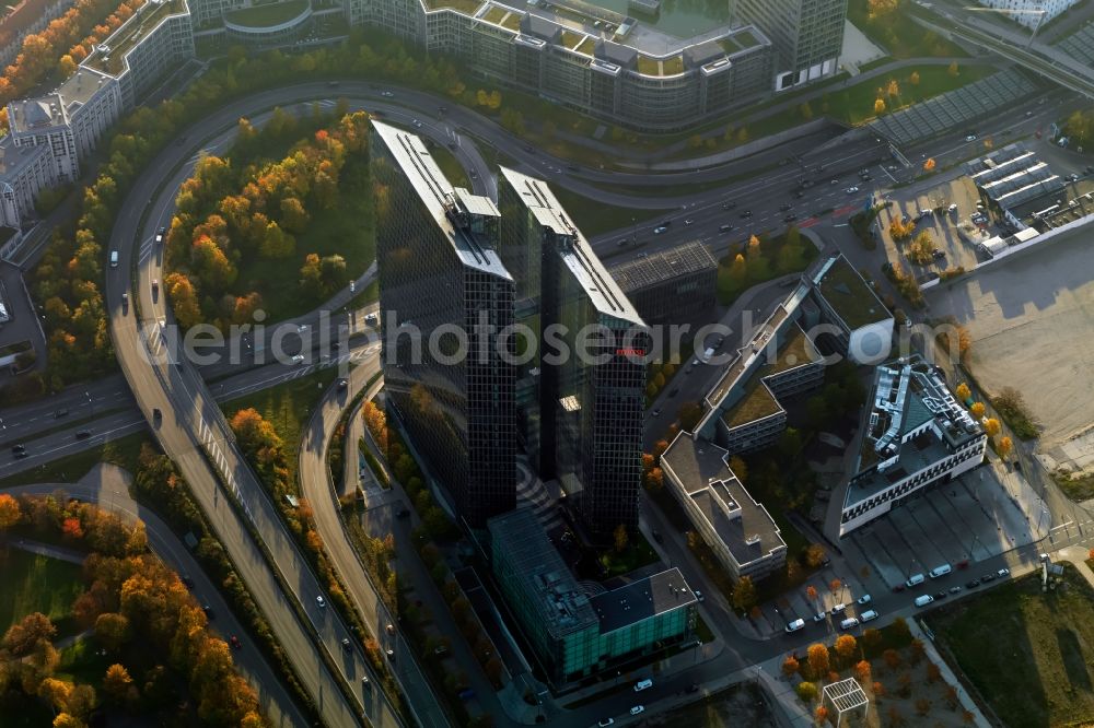 München from above - „ HighLight Towers “ office building in Munich