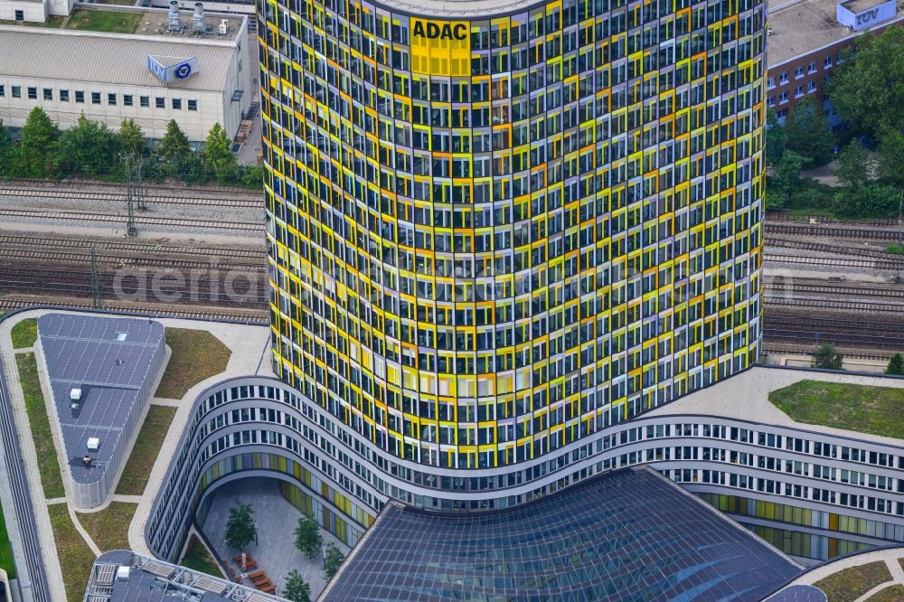 München from above - High-rise ensemble of ADAC Zentrale in the district Sendling-Westpark in Munich in the state Bavaria, Germany