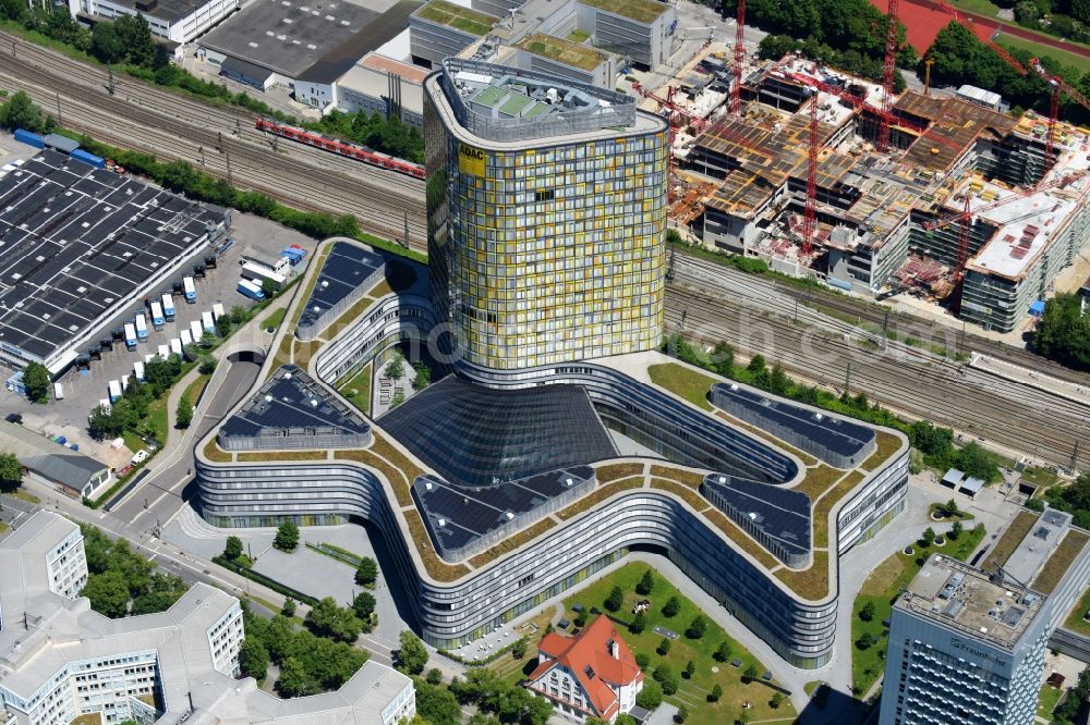 München from above - High-rise ensemble of ADAC Zentrale in the district Sendling-Westpark in Munich in the state Bavaria, Germany