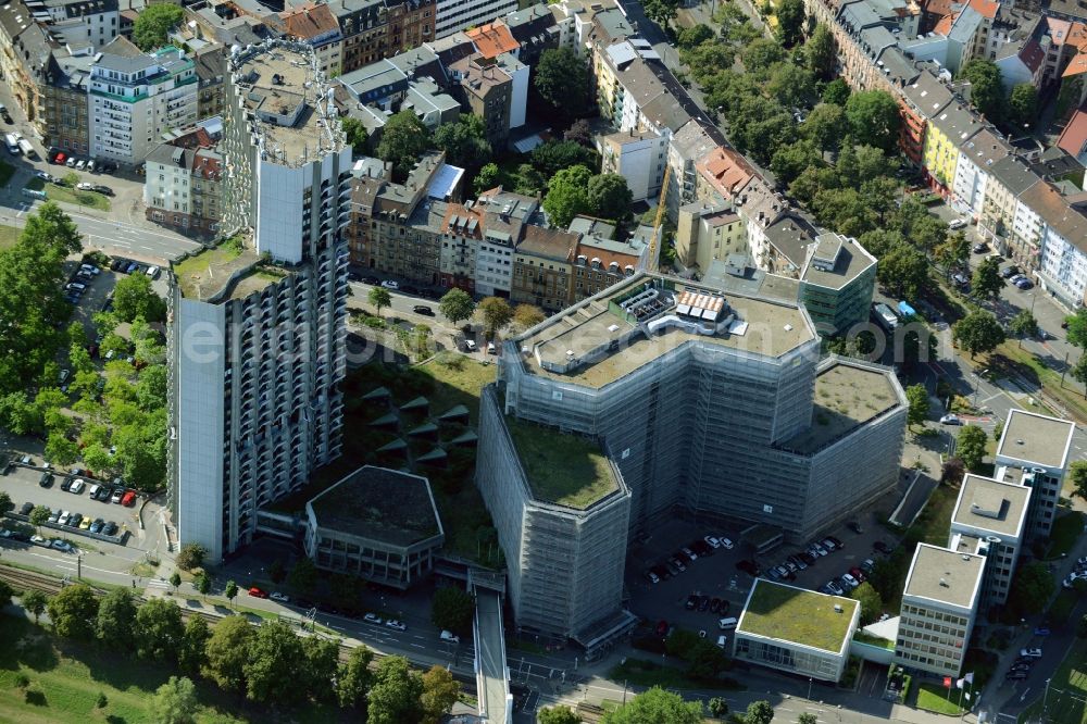 Mannheim from above - High-rise ensemble of Collini Center on Cahn-Carnier-Ufer in Mannheim in the state Baden-Wuerttemberg